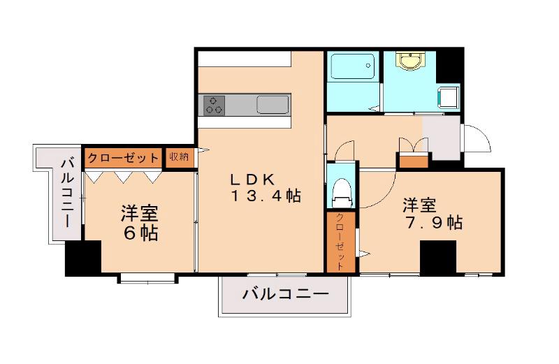 サンシャイン.プリンセス青山(2LDK/15階)の間取り写真