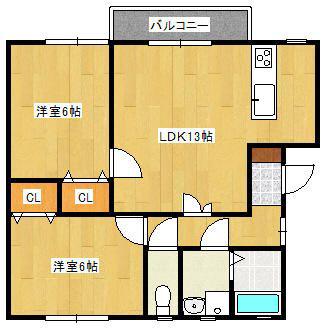 グランアムール(2LDK/2階)の間取り写真