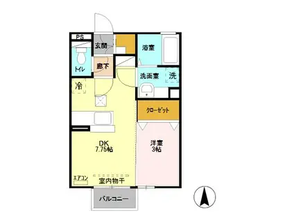 ブラン・プラータ(1DK/1階)の間取り写真