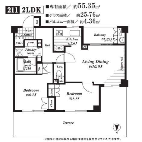 ジェイパーク目黒III林試の森(2LDK/2階)の間取り写真