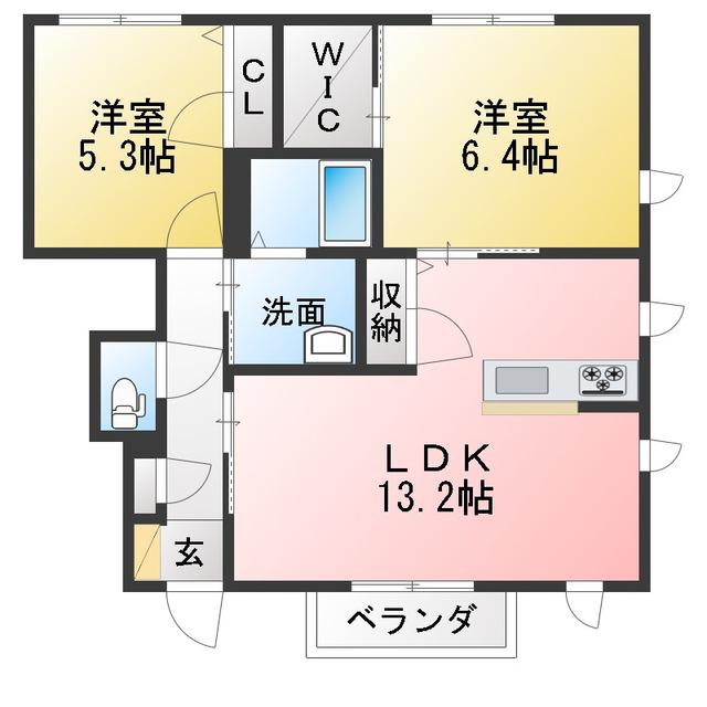 CORTE DEL SOLE C棟(2LDK/1階)の間取り写真