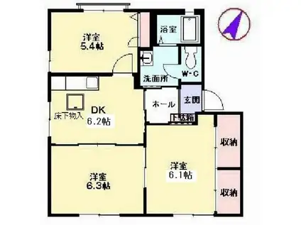 ヴィラ・サンロイヤル G棟(3DK/1階)の間取り写真