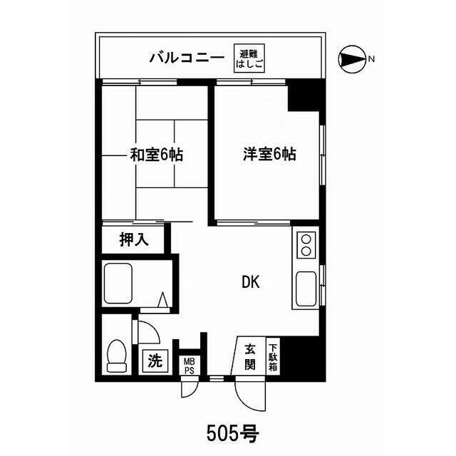 海老沢第1ビル(2DK/5階)の間取り写真