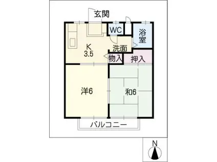 ヤングハウス88(2K/1階)の間取り写真