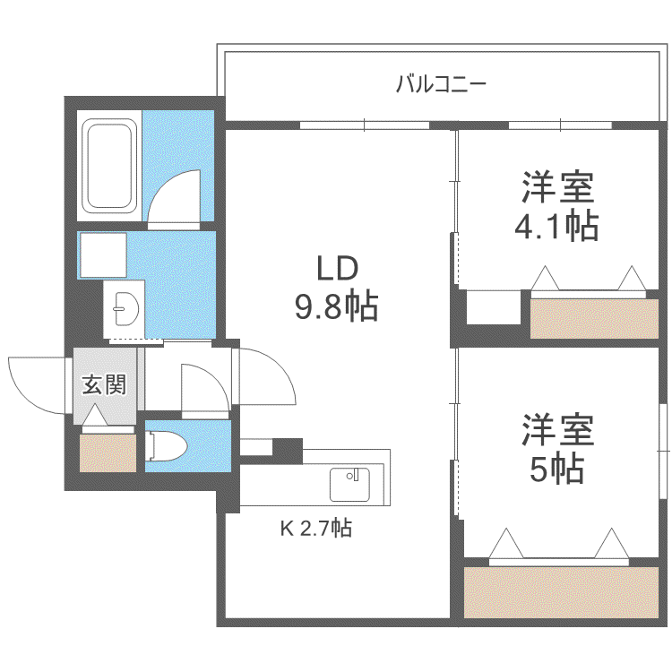 ALESIA北円山(2LDK/2階)の間取り写真