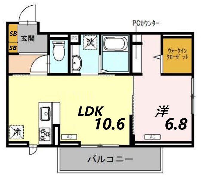D-PLACE駅南大路(1LDK/2階)の間取り写真