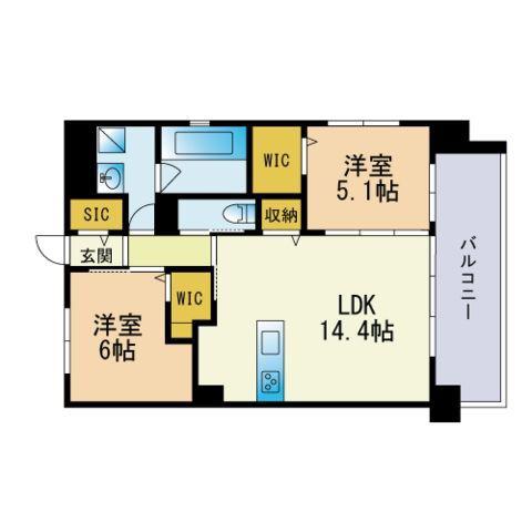 ヴァンヴェール大濠(2LDK/10階)の間取り写真