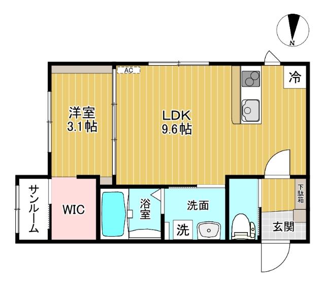 MONT BLANC四ツ葉町(1LDK/1階)の間取り写真