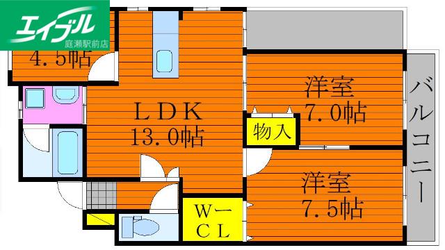 ラクール庭瀬(2SLDK/2階)の間取り写真
