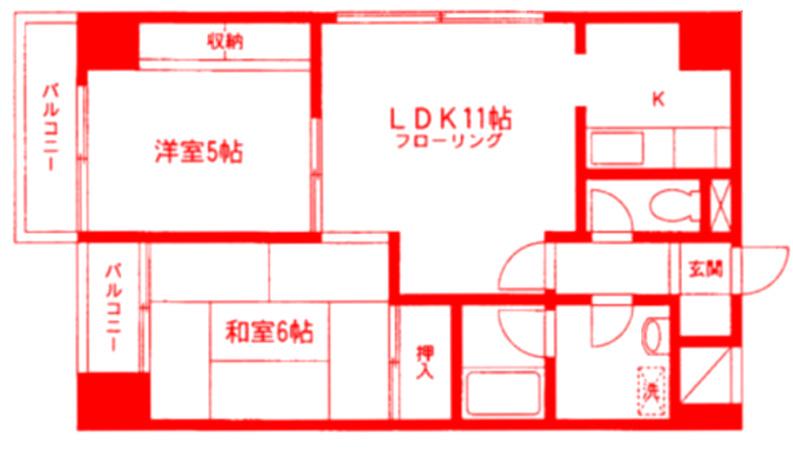 サンシャイン幸(2LDK/5階)の間取り写真