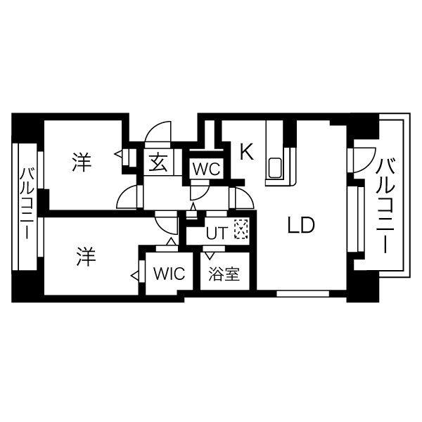 ドミ山鼻八条 B棟(2LDK/3階)の間取り写真