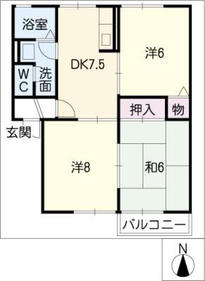 スウィートテラス(3DK/1階)の間取り写真