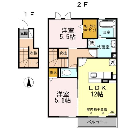 グリーンヒルズ(2LDK/2階)の間取り写真