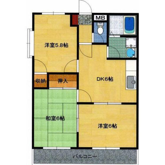 シャルマン春日(3DK/2階)の間取り写真