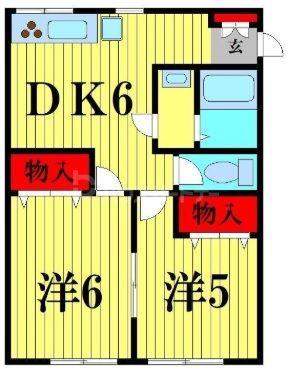 花嶋コーポB棟(2DK/1階)の間取り写真