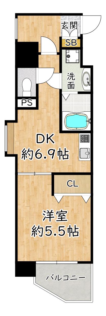 グラマシー十三東3RD(1DK/6階)の間取り写真