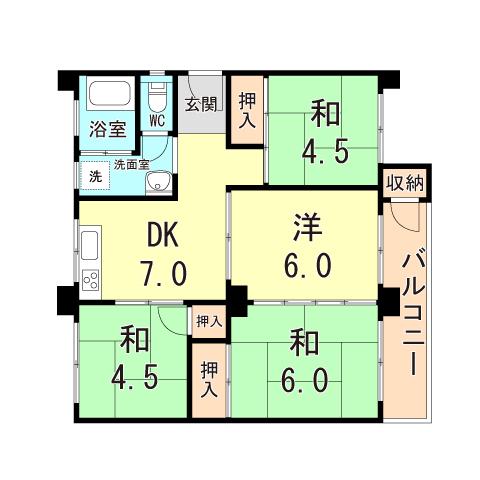 神陵台東 57号棟(4DK/4階)の間取り写真