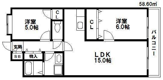 島田第2ビル(2LDK/4階)の間取り写真