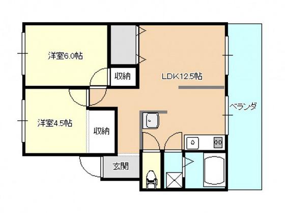 コーポ木下(2LDK/1階)の間取り写真