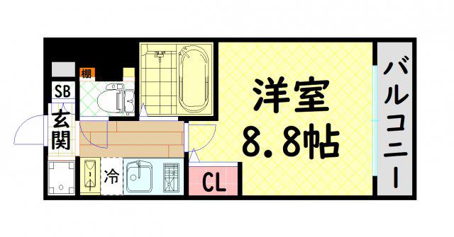 ディナスティ松屋町II(1K/11階)の間取り写真