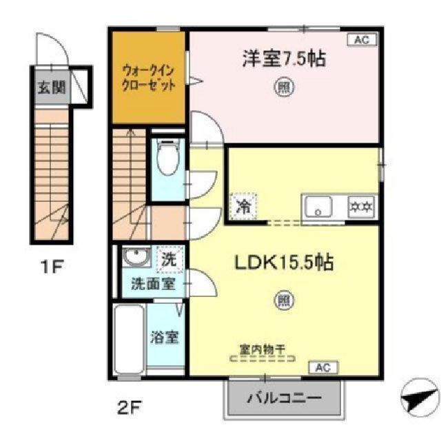 セジュールはまなす(1LDK/2階)の間取り写真