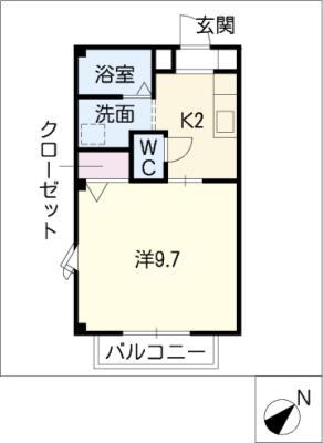 サンパティB棟(1K/1階)の間取り写真