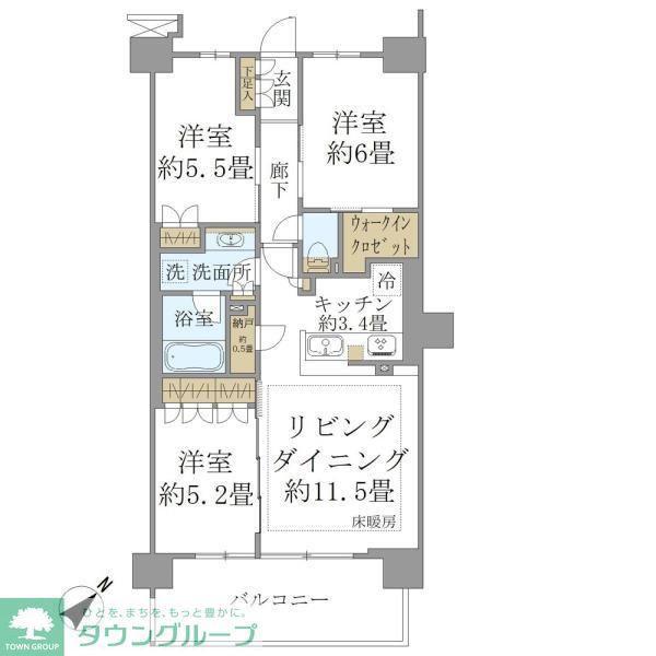 BRILLIACITY 石神井公園 ATLAS 6号棟(3LDK/5階)の間取り写真