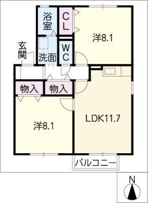 セゾンC(2LDK/2階)の間取り写真
