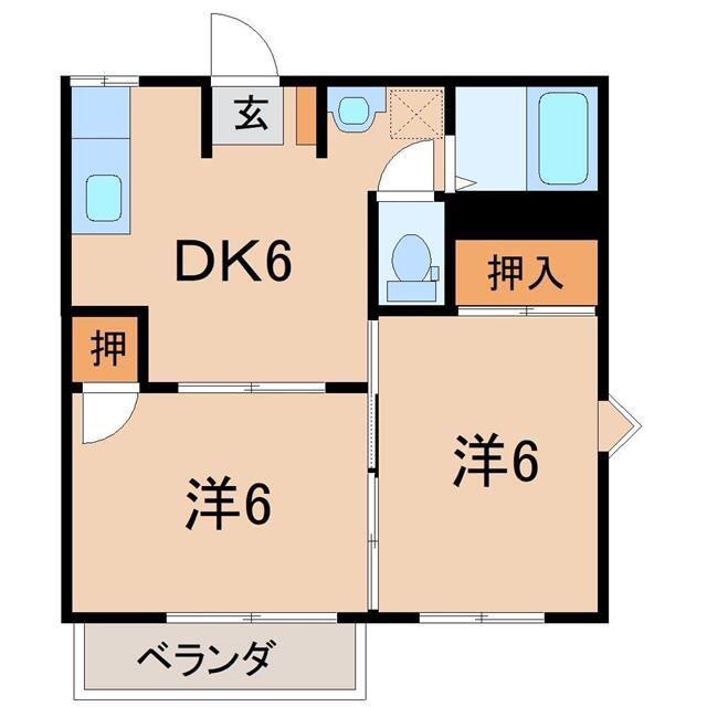 メゾンローズB(2DK/2階)の間取り写真
