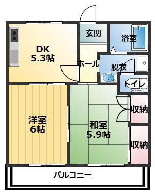 シエル豊中 I(2DK/3階)の間取り写真