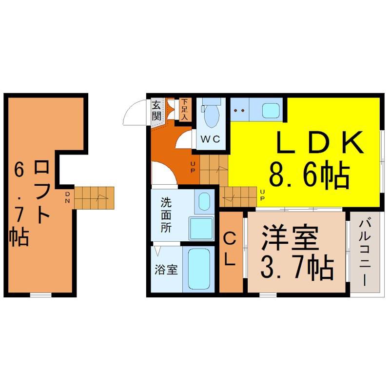 K-FOREST(1LDK/2階)の間取り写真