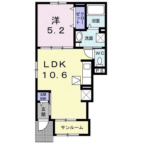 COCO YOKOTA I(1LDK/1階)の間取り写真
