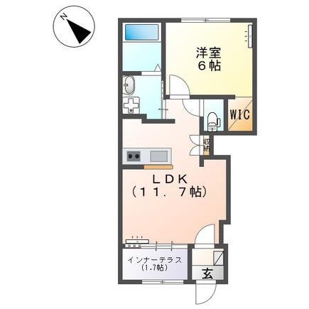 スターテラス 久米(1LDK/1階)の間取り写真