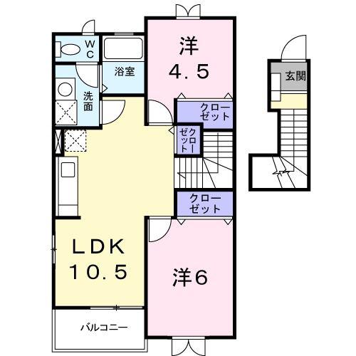 ラフィーネ不動(2LDK/2階)の間取り写真