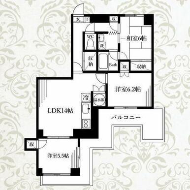 フジビルNO.11(3LDK/8階)の間取り写真