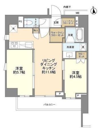 ルジェンテ上野稲荷町(2LDK/12階)の間取り写真