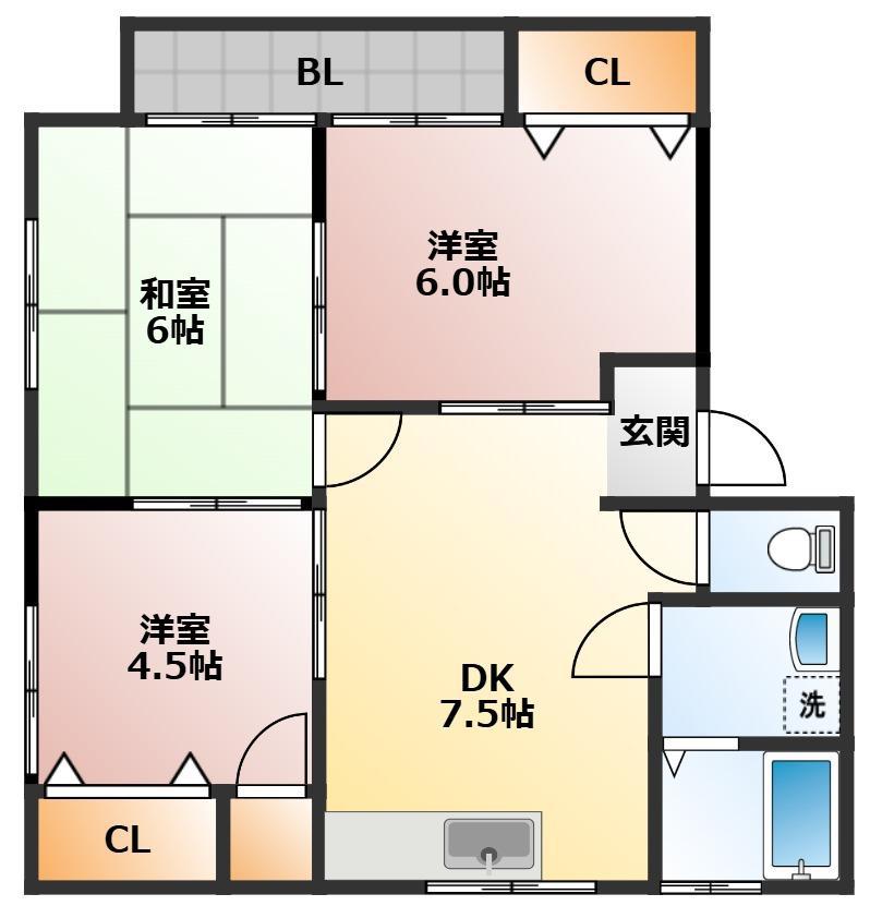コーポラス文珠(3DK/2階)の間取り写真