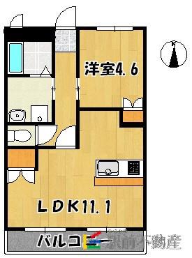 BAMBOO(1LDK/1階)の間取り写真