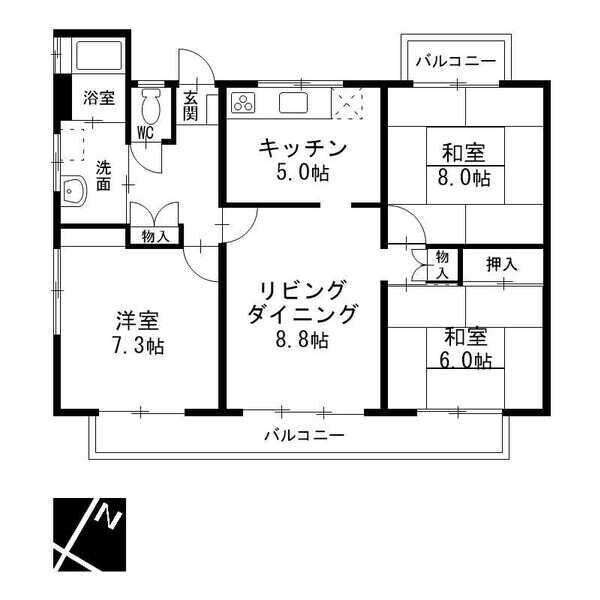 中部東山荘(3LDK/2階)の間取り写真