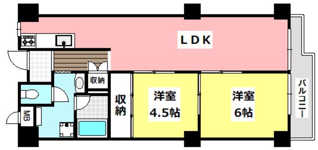 茨木グランドハイツ(2LDK/7階)の間取り写真