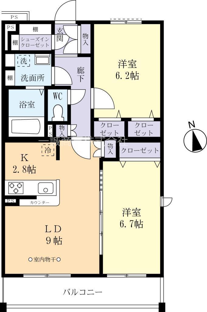 FLATS白木蓮(2LDK/2階)の間取り写真