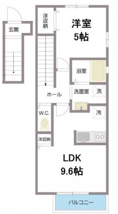 フィカーサケー(1LDK/2階)の間取り写真