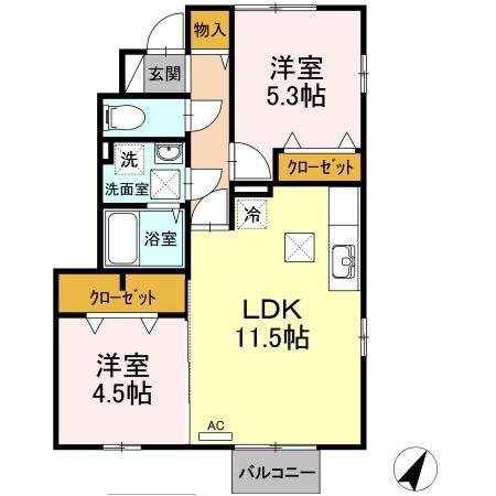 ヒルズフロント大島(2LDK/1階)の間取り写真