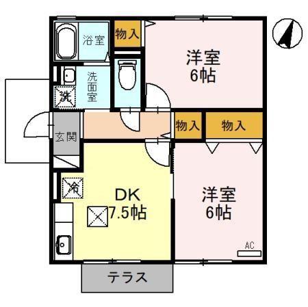 サンライズC(2DK/1階)の間取り写真
