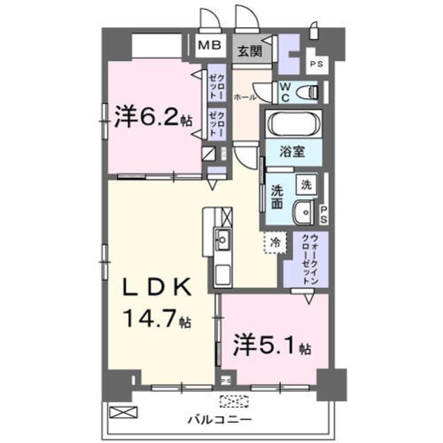 グランピア甚(2LDK/4階)の間取り写真