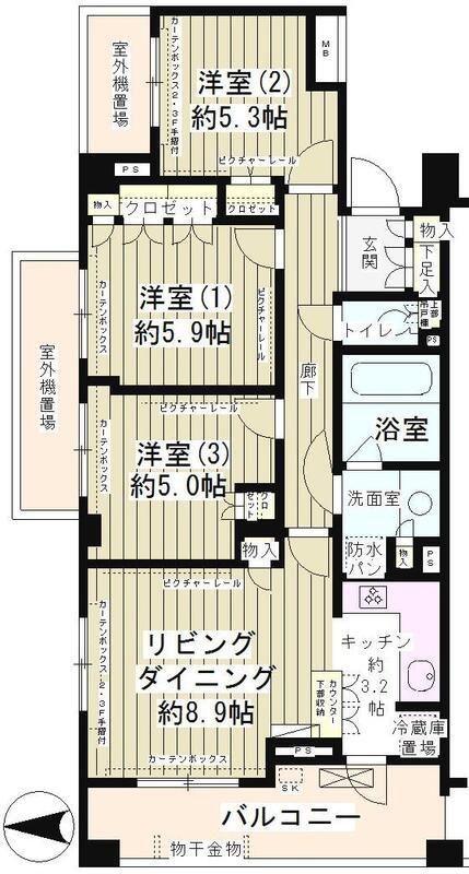 クラッサ成城(3LDK/1階)の間取り写真
