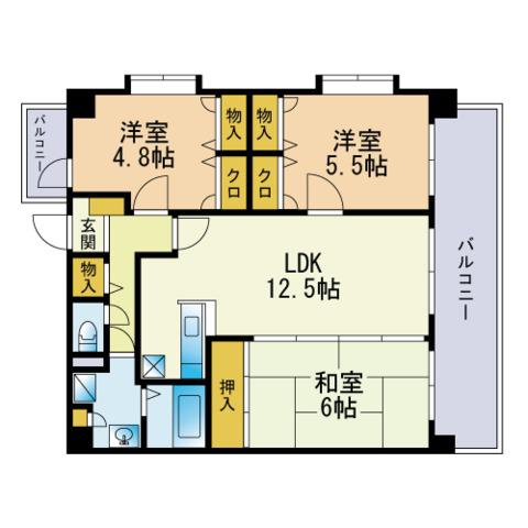 ドミール姪浜(3LDK/7階)の間取り写真