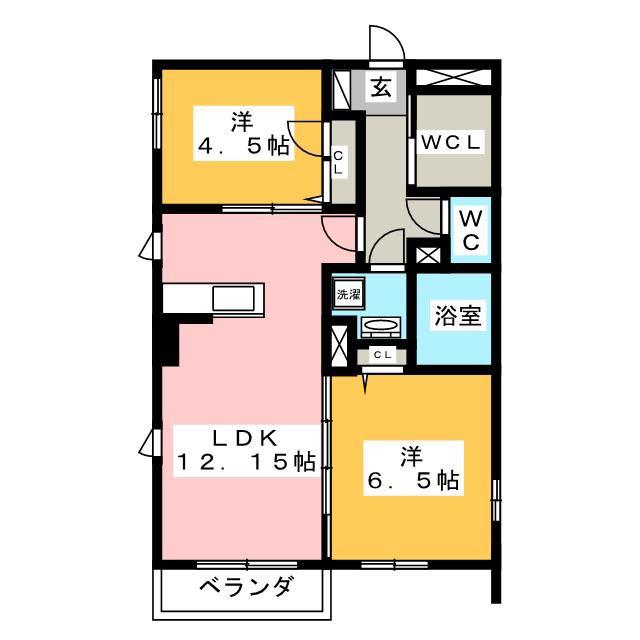 アシュリーKIV(2LDK/1階)の間取り写真