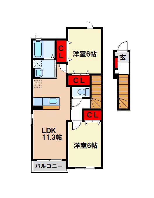 メゾンフィオーレ(2LDK/2階)の間取り写真