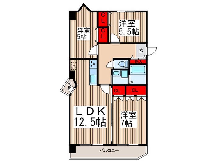 リデンテ南浦和(3LDK/5階)の間取り写真